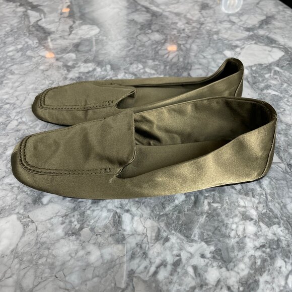 Prada Satin Loafers with Shoe Bag Olive Green 37 - Picture 5 of 14